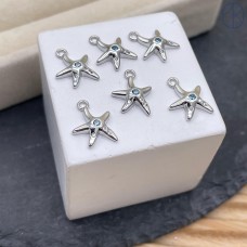10*10 мм, Цвет серебро, Подвеска морская звезда голубой циркон  