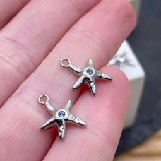 10*10 мм, Цвет серебро, Подвеска морская звезда голубой циркон  