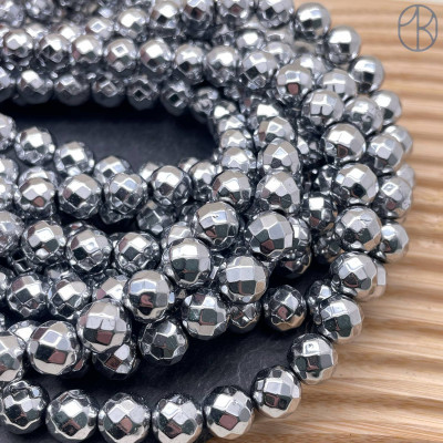 10 мм, Гематин имитация огранка круглая темное серебро
