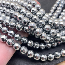 10 мм, Гематин имитация огранка круглая темное серебро
