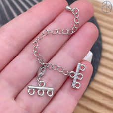 10 мм, Замок на 3 ряда с цепочкой, цвет серебро 