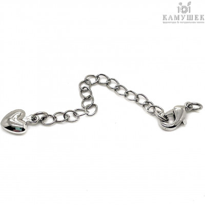 10 мм, Замок с цепочкой сердце, цвет серебро