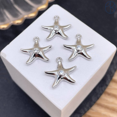 11*14 мм, Цвет серебро, Подвеска морская звезда циркон
