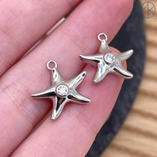 11*14 мм, Цвет серебро, Подвеска морская звезда циркон