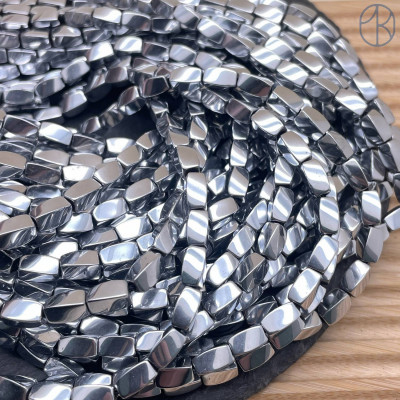 12х6 мм, Гематин прямоугольник волна темное серебро 