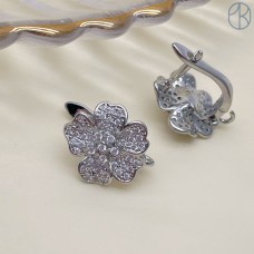 13*13 мм, цвет серебро, Швензы цирконы Цветок Люкс