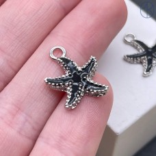 13*14 мм, Цвет серебро, Подвеска морская звезда черная эмаль