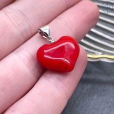 14 мм, цвет серебро, Подвеска сердце красная эмаль