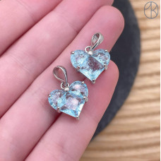 14х14 мм, Подвеска сердце голубой циркон с эффектом снежного кварца, цвет серебро 