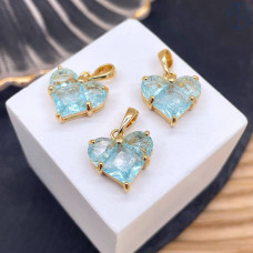 14х14 мм, Подвеска сердце голубой циркон с эффектом снежного кварца, цвет золото 