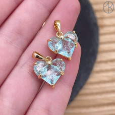 14х14 мм, Подвеска сердце голубой циркон с эффектом снежного кварца, цвет золото 