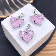 14х14 мм, Подвеска сердце розовый циркон с эффектом снежного кварца, цвет серебро 