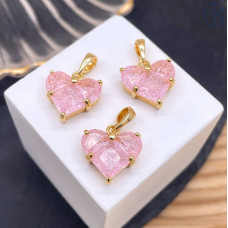 14х14 мм, Подвеска сердце розовый циркон с эффектом снежного кварца, цвет золото 