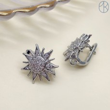 15*15 мм, цвет серебро, Швензы цирконы Солнце Люкс