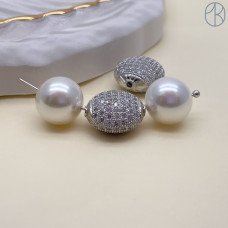 15*9 мм Цвет серебро, Бусина плоская цирконы