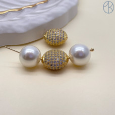 15*9 мм Цвет золото, Бусина плоская цирконы