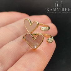 19,5 мм Цвет золото, Кольцо безразмерное сердце перламутр цирконы Люкс 