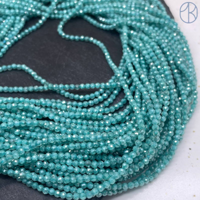 2 мм, Циркон огранка бирюзовый №1 с эффектом снежного кварца (кубический цирконий, фианит) 