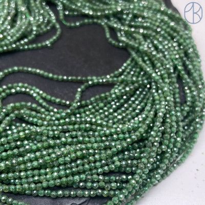 2 мм, Циркон огранка зеленый №1 с эффектом снежного кварца (кубический цирконий, фианит) 