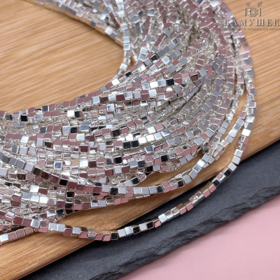 2 мм Гематин имитация, цвет светлое серебро, куб