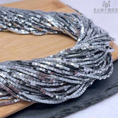 2 мм Гематин имитация, цвет темное серебро, куб