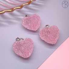 20*19,5 мм, Цвет серебро, Подвеска Сердце сахарное розовое