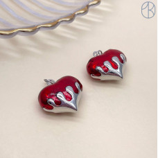 20*19 мм, цвет серебро, Подвеска сердце красная эмаль