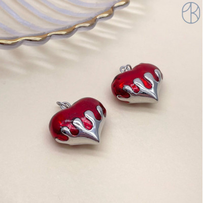 20*19 мм, цвет серебро, Подвеска сердце красная эмаль