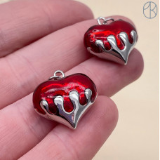 20*19 мм, цвет серебро, Подвеска сердце красная эмаль
