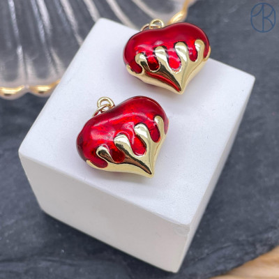 20*19 мм, цвет золото, Подвеска сердце красная эмаль