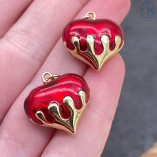 20*19 мм, цвет золото, Подвеска сердце красная эмаль
