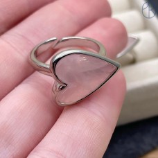 20 мм, Цвет серебро, Кольцо сердце 16*20 мм Розовый кварц