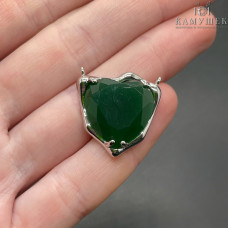 23*22мм Цвет серебро, Коннектор сердце зеленое ювелирное стекло