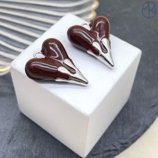 24*19 мм, цвет серебро, Подвеска сердце коричневая эмаль 
