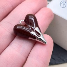24*19 мм, цвет серебро, Подвеска сердце коричневая эмаль 