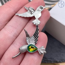 24*27 мм, цвет серебро, Подвеска Колибри с цирконом 