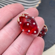 25*16 мм, цвет золото, Подвеска клубника красная прозрачная, акрил 