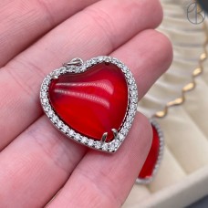25*24 мм Цвет серебро, Подвеска Сердце красное цирконы