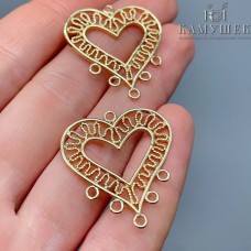 26,5*28,6мм, цвет золото, Подвеска сердце 5 петелек 