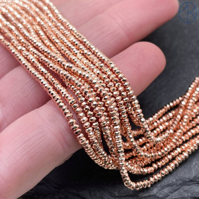 2х1 мм, Гематин имитация рондель алмазная огранка розовое золото