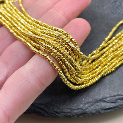 2х1 мм, Гематин имитация рондель алмазная огранка светлое золото