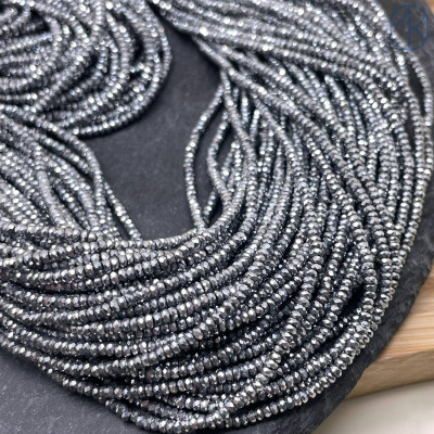 2х1 мм, Гематин имитация рондель алмазная огранка темное серебро