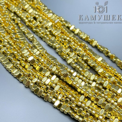 2х4 мм, Гематин имитация плоский прямоугольник светлое золото