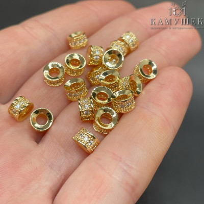 3,5*6мм Цвет золото, Бусина - разделитель цирконы  