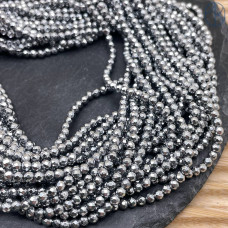 3 мм, Гематин имитация огранка круглая темное серебро