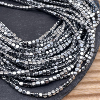 3 мм Гематин, куб округленные стороны, темное серебро имитация