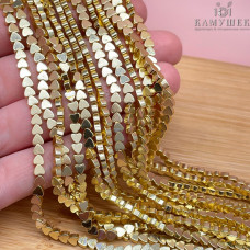 4 мм Гематин, цвет светлое золото, сердце плоское имитация 