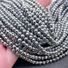 4 мм, Гематин имитация огранка круглая темное серебро
