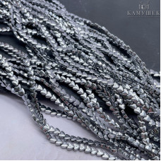 4 мм, Гематин имитация сердце объемное темное серебро