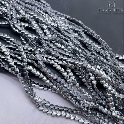 4 мм, Гематин имитация сердце объемное темное серебро